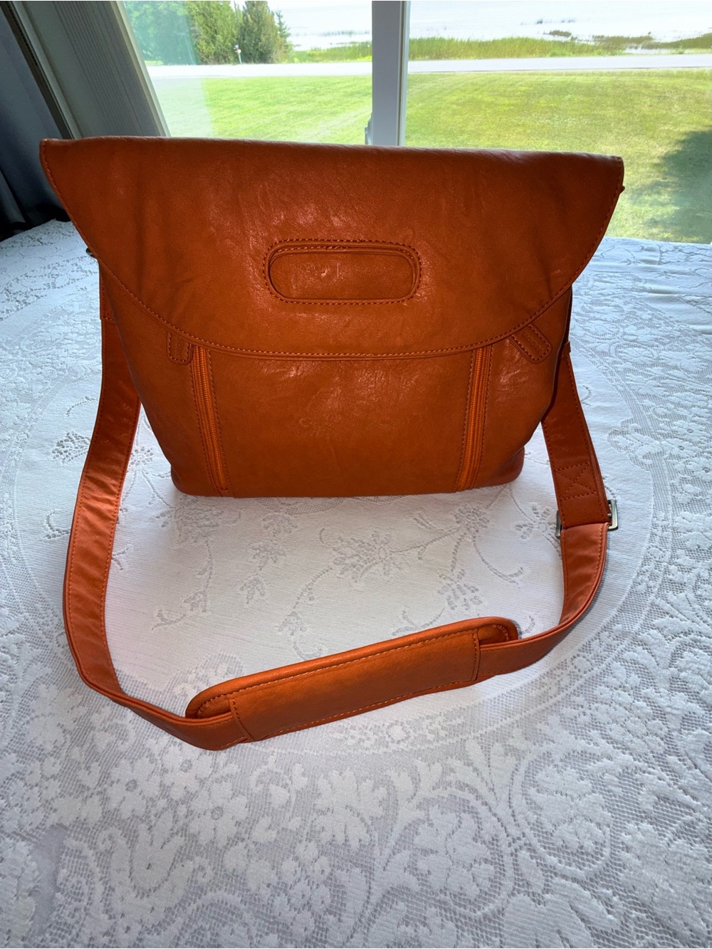 Kelly Moore Orange Vegan Leather Convertible Crossbody Shoulder Camera Bag Purse